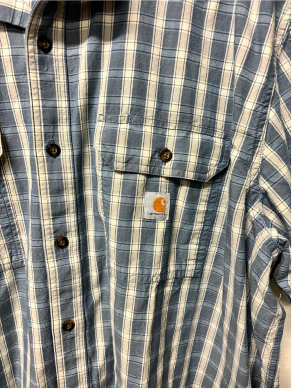 Carhartt Casual Button Down Shirt XXL Blue White Plaid 100% cotton loose fit